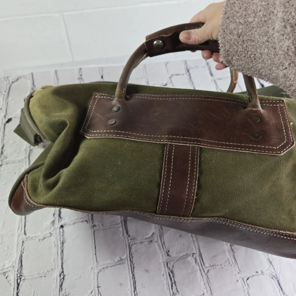Vtg Orvis Battenkill Gokey khaki heavy canvas leather travel duffle bag